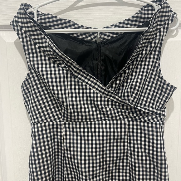 Black White Gingham Plaid Mini Dress Medium Y2K‎ Cottagecore Coquette Girl - Picture 2 of 6